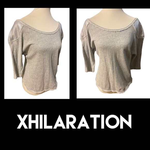 Xhilaration Gray W/ Sequins 3/4in Sleeves 100% Cotton Lightweight Stylish Fringe - Picture 1 of 9